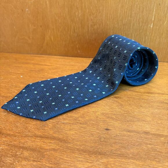 Vintage Zegna 100% Silk Navy Blue Geometric Dot Pattern Neck Tie - Picture 5 of 8